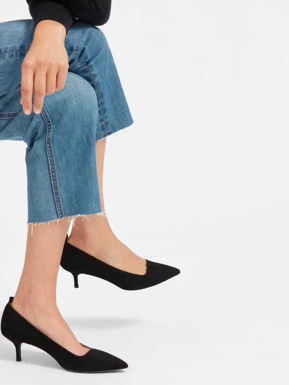 Everlane Black Suede Square Toe Kitten Heel Pump Shoes Editor Heels